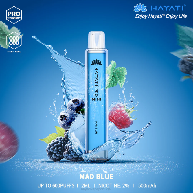 Hayati Pro Mini descartável - JR6H15 Hayati Flavours Portugal azul louco