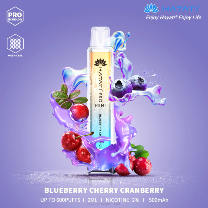 Hayati Pro Mini descartável - JR6H5 Hayati Flavours Portugal mirtilo cereja cranberry
