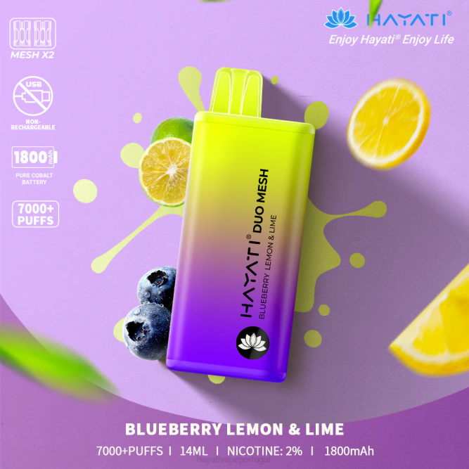 Hayati Duo Mesh descartável - JR6H165 Hayati Flavours Portugal mirtilo, limão e lima