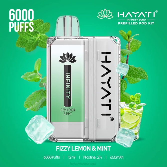 Hayati Infinity 6.000 kits de cápsulas - JR6H147 Hayati Flavour Vapes limão e hortelã efervescente