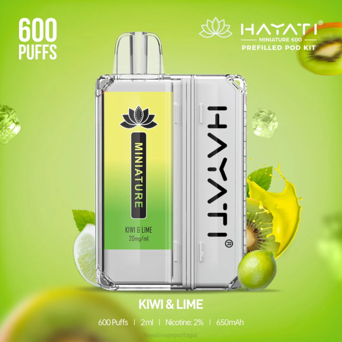 Hayati Miniature 600 kits de cápsulas - JR6H38 Hayati Vape Near Me kiwi e limão