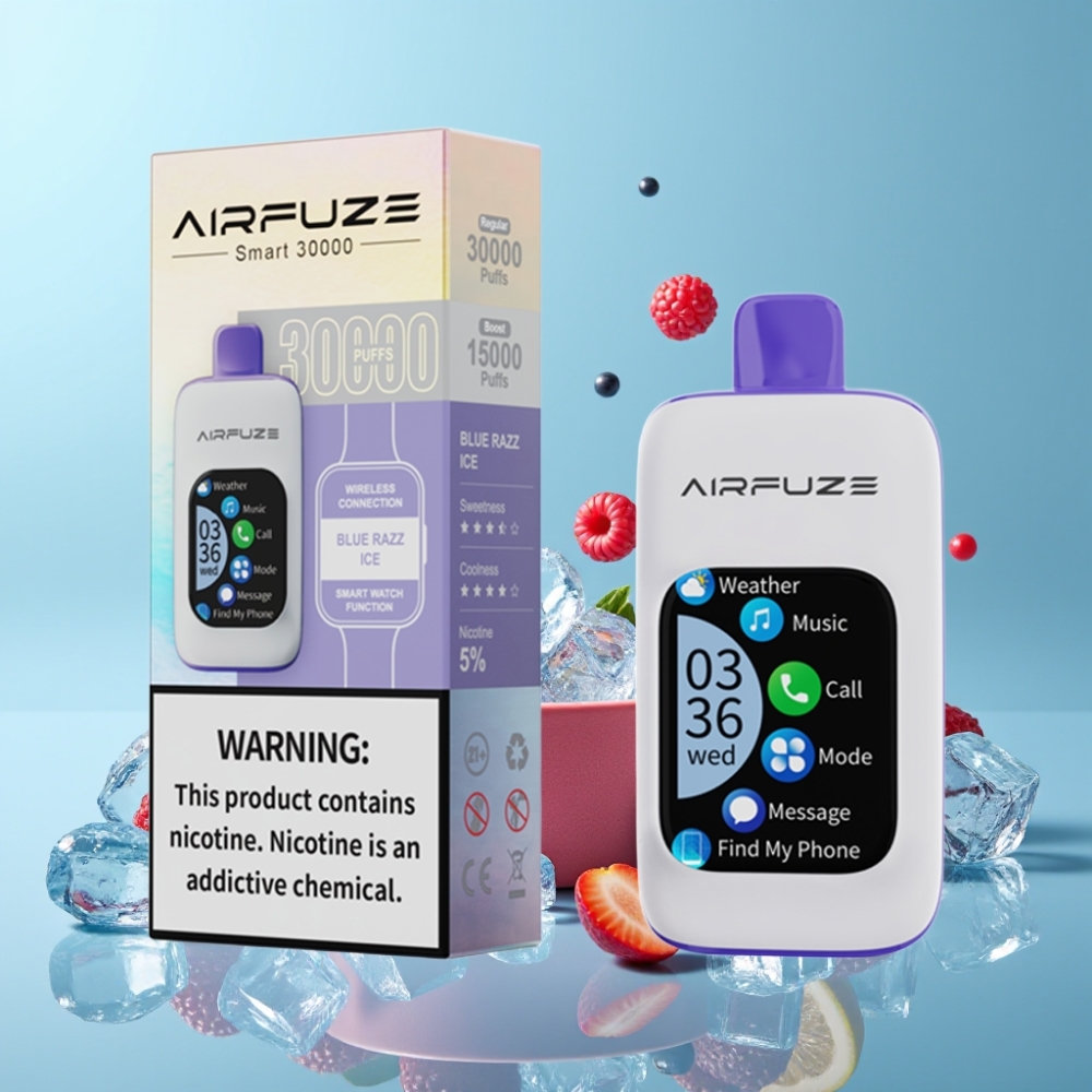 AirFuze Smart 30000 Puffs Disposable Pod Azul Framboesa Gelo, 5% nicotina, 900mAh