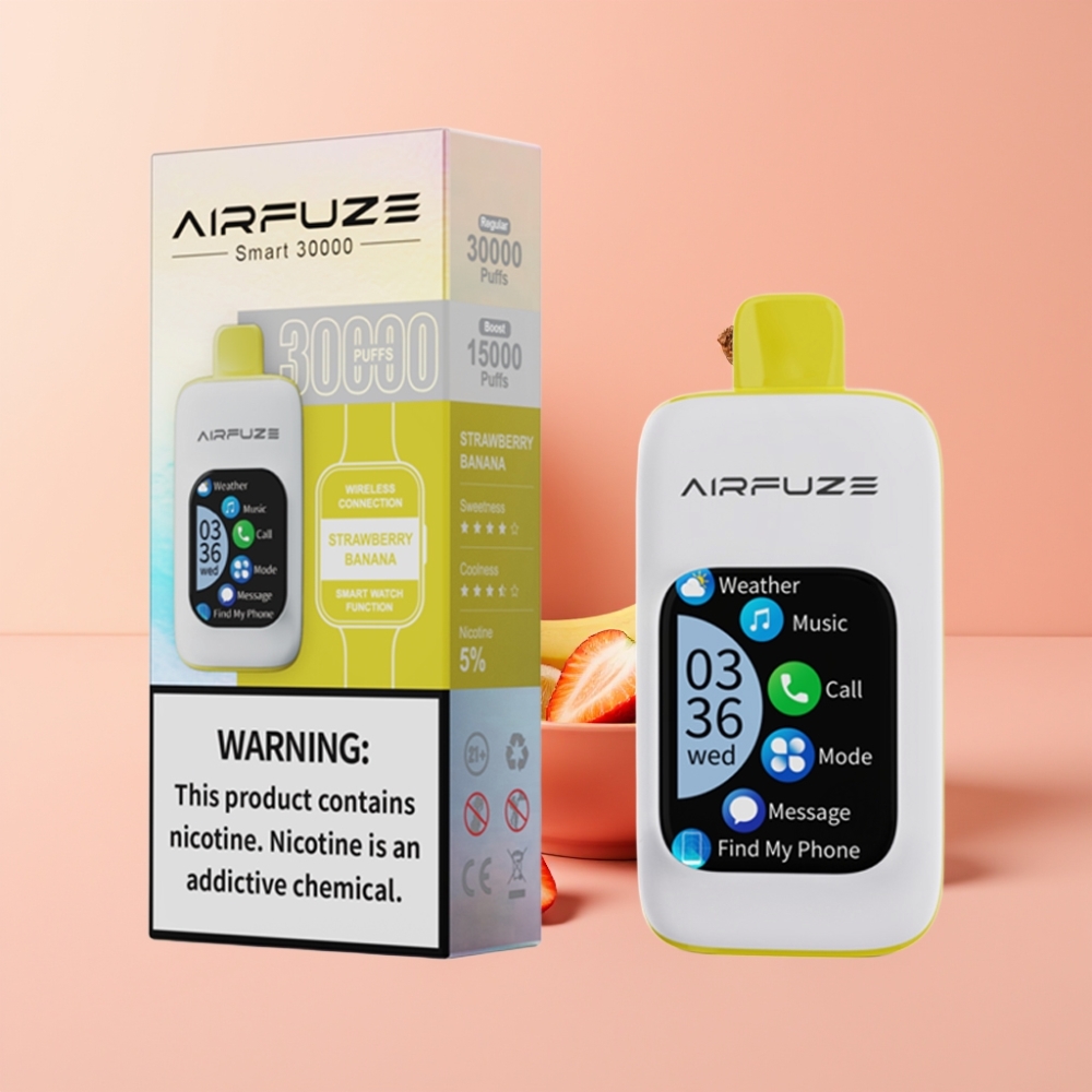 AirFuze Smart 30000 Puffs Disposable Pod Morango Banana 5% Nicotina 900mAh Type-C